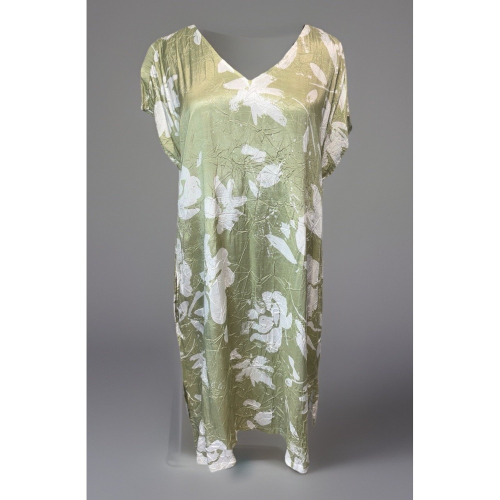 Komil Sleeveless Floral Midi Dress Womens Size Medium Sage‎ Green White Pockets